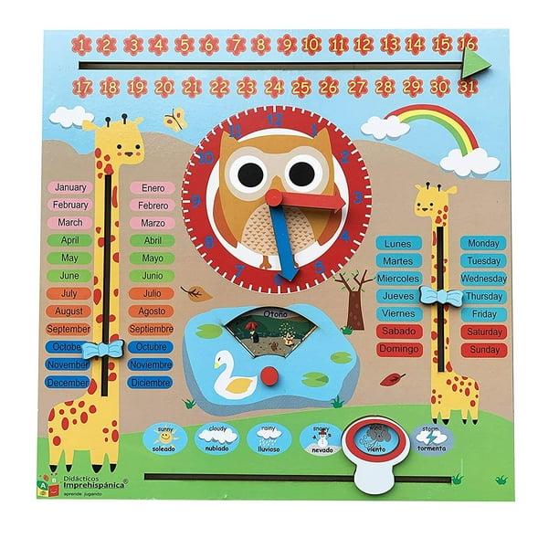 Calendario Infantil Indicador del Tiempo de Madera Horizontal, Material Didáctico para Niños Montessori Preescolar, Tablero Educativo DIDACTICOS RELOJ DIDACTICO