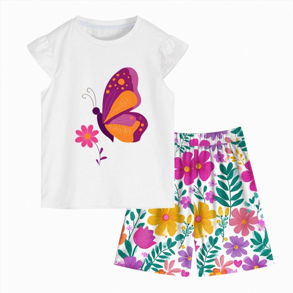 Nwiuh Girls Pajamas Set Toddler Girls Gifts PJs Summer Sleepwear for Little Kids Purple for Size 5-6 Years