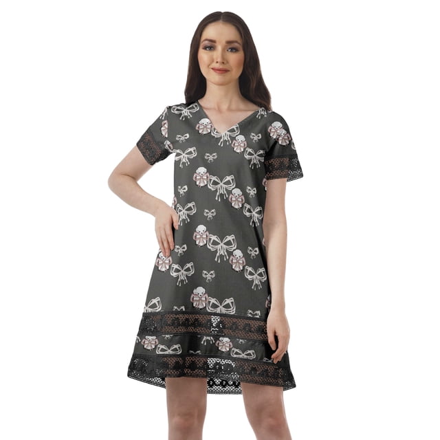 Moomaya Tenues d'Été Coton Flex Imprimé Robes Courtes pour Femmes Tenue Décontractée