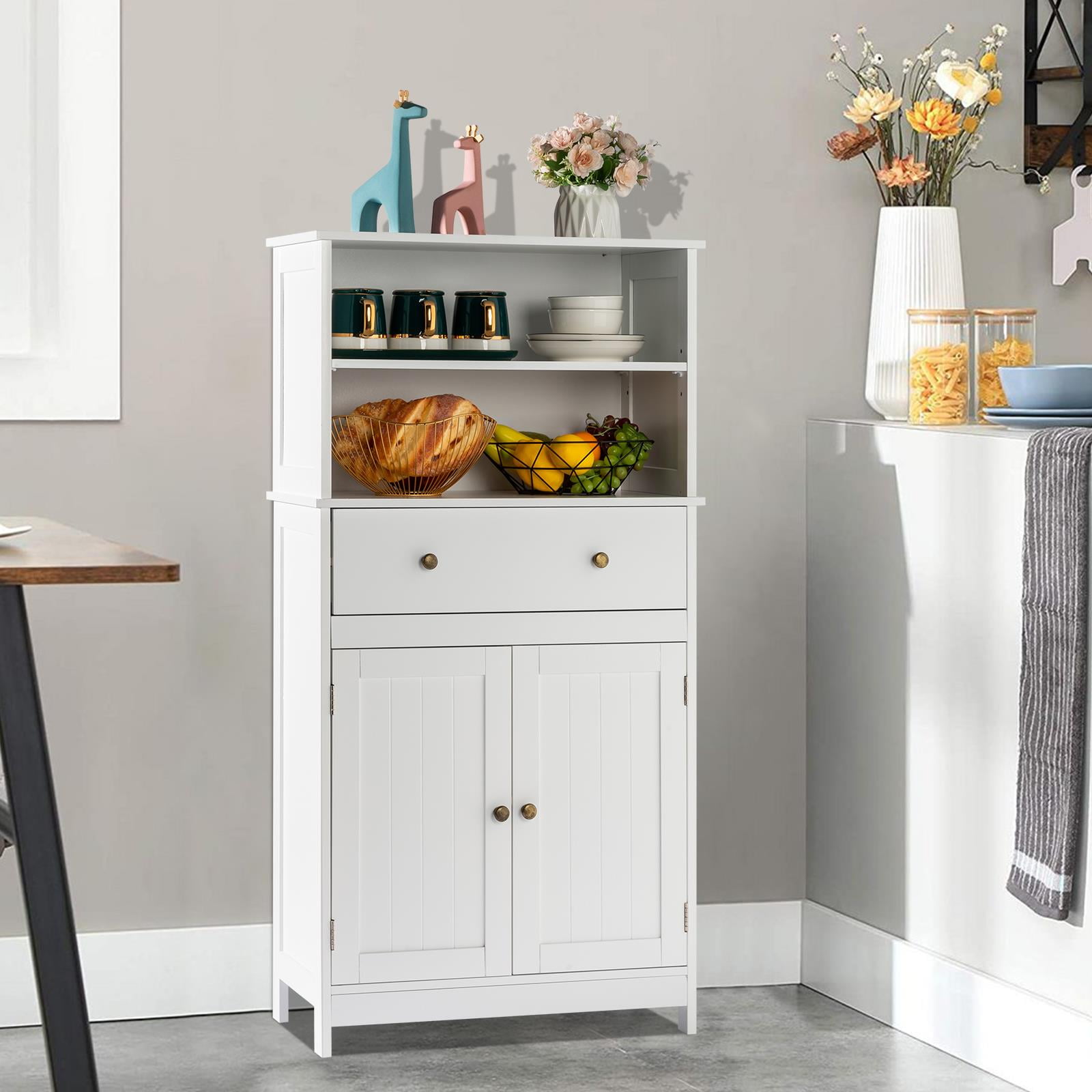 Ktaxon Freestanding Bathroom Floor Cabinet with Large Drawer, 2 Doors & Adjustable Shelves for Kitchen Living Room, White