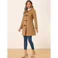 thumbnail image 3 of DARING DIVA Women's Hooded Toggle Button Up Duffle Coat Winter Outwear Camel XS, 3 of 6