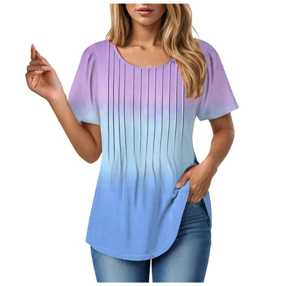 GEWSEY Womens Tops Short Sleeve Crew Neck Shirts Loose Casual Blouse Summer Clothes (Light Purple, XL)