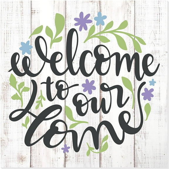 Welcome To Our Home Floral Wreath Wood Wall Sign 12x12
