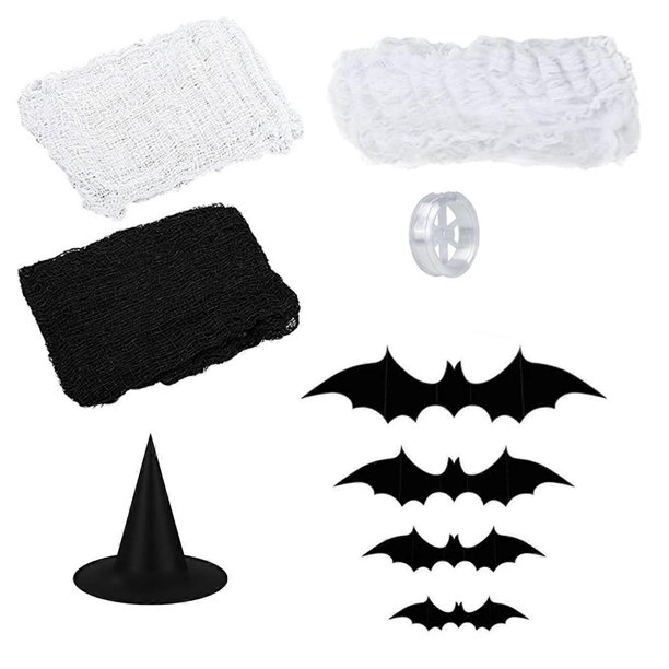 44pcs Holiday Decoration Set Witch Hat Bat Themed Mix Decoration Reusable Scary Party Props for Home