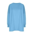 thumbnail image 2 of Cotton Oversized Sweatshirts Long Tops to Wear with Leggings Womens Crewneck Full Sleeve Plain Pullover Sweaters (XL, Light Blue), 2 of 5