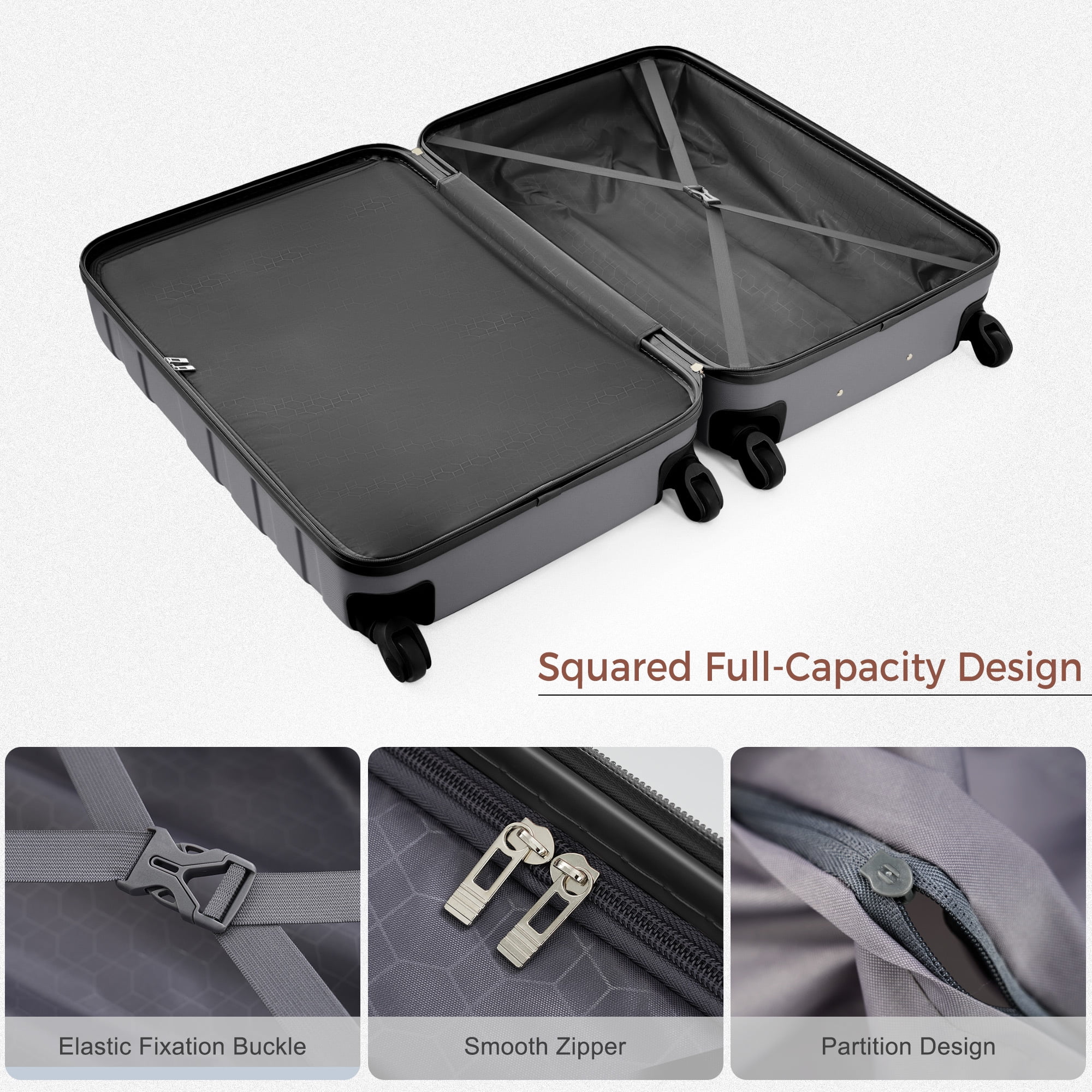 MODERNLUXE 4 Piece Luggage Sets, 28in Checked Suitcase with TSA Lock,Spinner Wheels,20in Carry-On Luggage with Duffel & Toiletry Bags,ABS Hardshell Suitcase Set for Family Travel,Grey