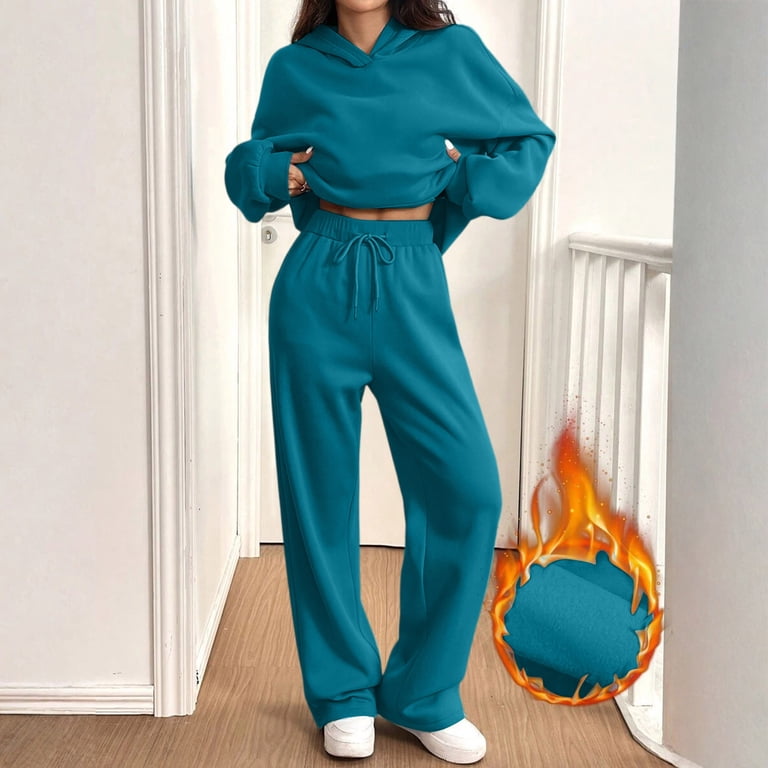 Women's Oversized 2 Piece Sweatsuit Set Hoodie Wide Leg Sweatpants