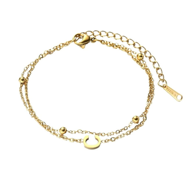 Riforla Bracelet Mode Simple Double Chaîne Empilable 26 Lettres Or Acier Inoxydable Bracelet Initiales pour Femmes Adolescentes Bijoux Chaîne Bracelet Bijoux Femmes