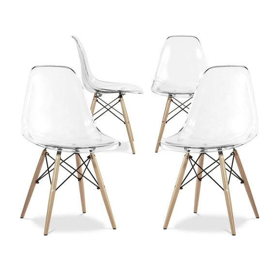 Modholic Eiffel Chair With Wood Legs, Clear (Set Of 4)