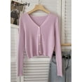 thumbnail image 3 of LOVE DOCK Crop Knitted LOVE DOCK Women Slim Long Sleeve V Neck Button Up Casual Soft Chic Basic Jumpers Korean Fashion Sweater, 3 of 6