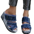 thumbnail image 1 of Sandales à Plateforme Compensée en Denim pour Femmes, Mode Décontractée, Talon Haut Épais, Pantoufles à Enfiler pour Femmes 2025, 1 of 7