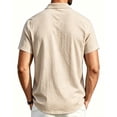 thumbnail image 3 of JTSRKL Mens Linen Short Sleeve Shirts Zip Collared Solid Lightweight Breathable Casual Tees Summer Business Vintage Relaxed Fit Tops Khaki XXL, 3 of 7