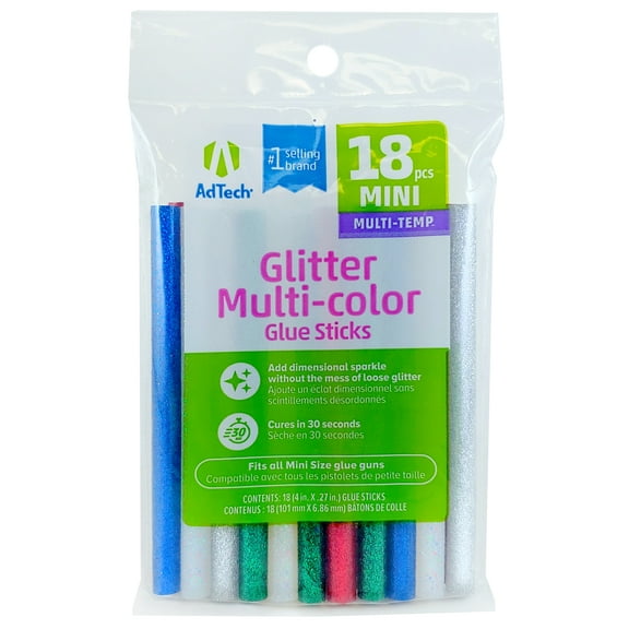 AdTech 4" Glitter Hot Glue Sticks 18 Count Mini Size