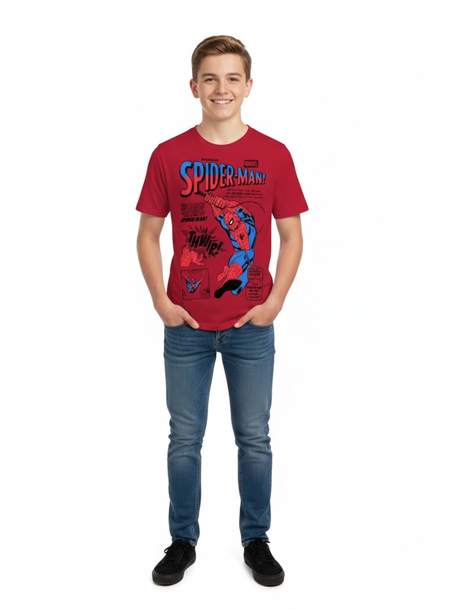 Spider-Man Boys' Graphic Tee with Short Sleeves, Nation Sensation, Sizes 4-18