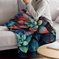 thumbnail image 3 of Teal Red Ombre Succulent Blanket Soft Cozy Warm Throw Blanket for Couch, Plush Fuzzy Flannel Fleece Blankets for Sofa, Abstract Art Botanical Bed Blankets Lightweight Gifts for Women, 50"x60", 3 of 9