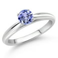 thumbnail image 2 of Gem Stone King 10K White Gold Blue Tanzanite Solitaire Engagement Ring for Women (0.46 Cttw, Round 5MM, Available in Size 5, 6, 7, 8, 9), 2 of 4