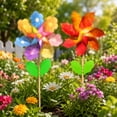 thumbnail image 6 of 2 Pack Colorful Flower Pinwheels Wind Spinners Outdoor, 11 Inch Floral Garden Pinwheels with Wooden Stake, Decorative Pinwheels for Yard and Lawn Party Outdoor Ornament, 6 of 6