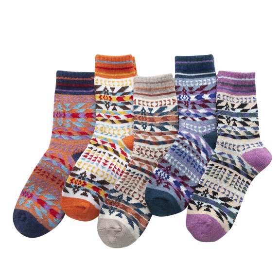 vbnergoie 5 Pack Womens Socks Vintage Winter Soft Warm Cold Knit Wool Socks Young Girl Gift Kids Crazy Socks