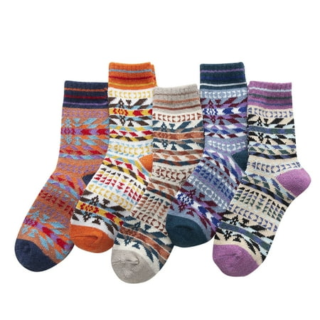 

5 Packs Women Socks Vintage Winter Soft Warm Cold Knitted Wool Socks