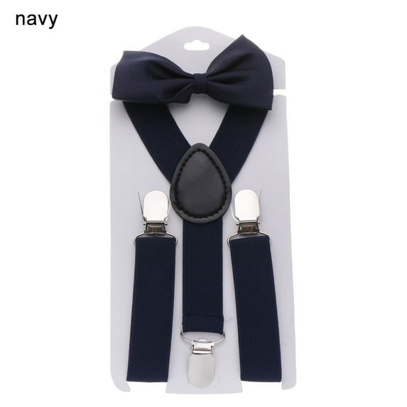 1set Charming New Fashion Children Wedding Dress Baby Hair Bow Set Solid Color Elastic Braces Printed Bow Tie Cow Tie Belts Kids Suspenders NAVY