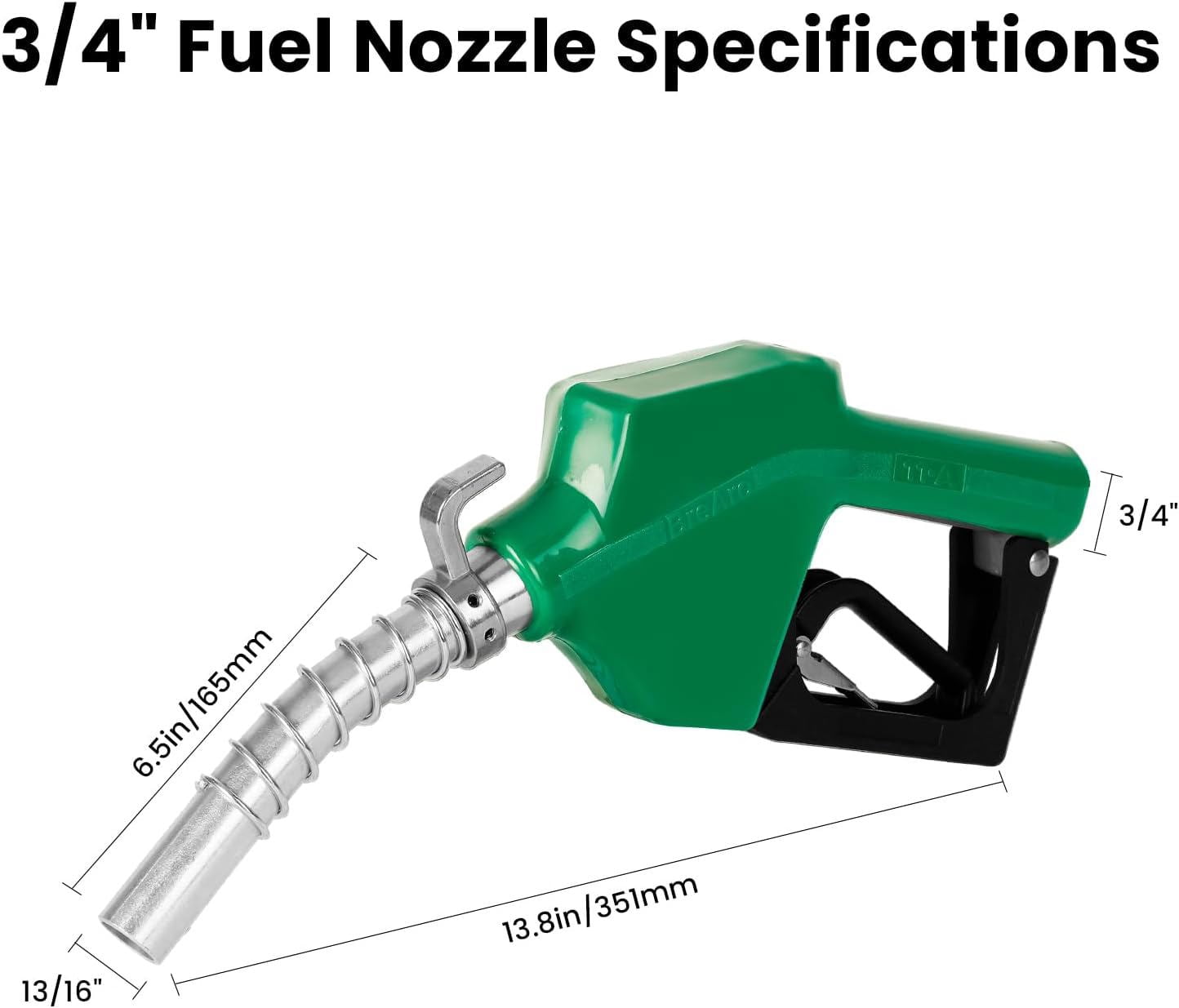 3/4" Inch NPT Automatic Fuel Nozzle, Auto Shut Off Fuel Refilling Nozzle with 3-speed Padlock 13/16" Spout Diesel Fueling Nozzle with Hook for Gasoline Kerosene Biodiesel