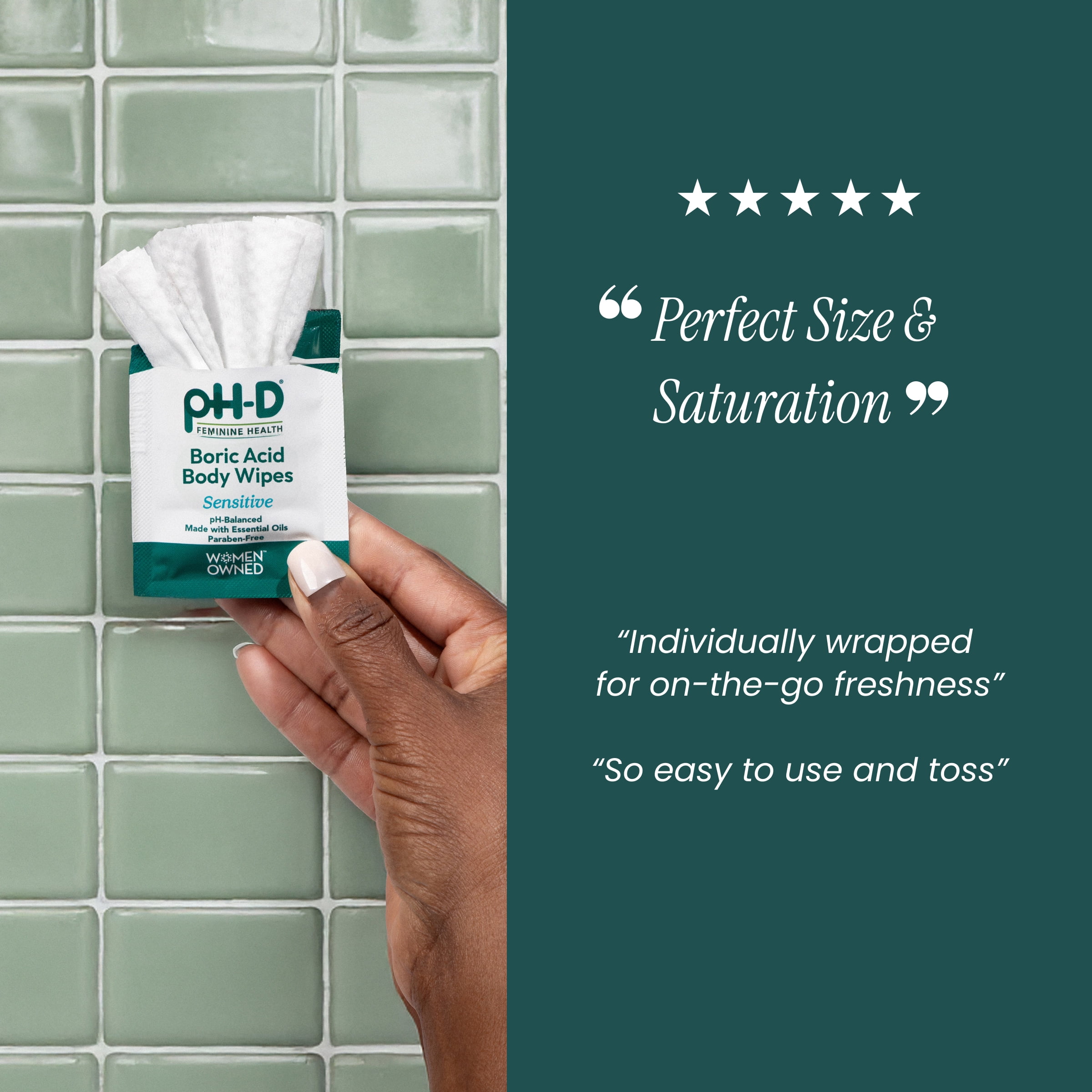 pH-D Feminine Health Boric Acid Body Wipes, pH-Balanced Travel Friendly Wipes, 20 Count