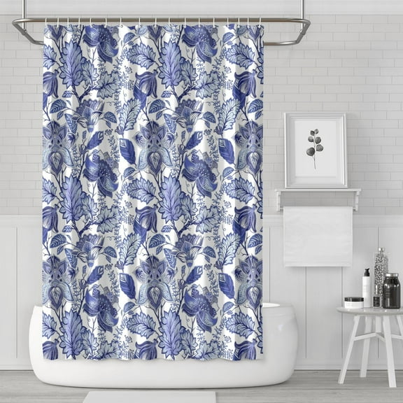 Modern Botanical Floral Bathroom Curtain, 72x72 Polyester with Hooks, Aesthetic Watercolor Flower-Inspired Decor