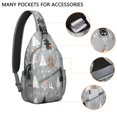 thumbnail image 2 of Sling Backpack,Gray Christmas Tree Pattern Sling Bag with Water Bottle Holder,Waterproof Sling Bag for Men/Women with Headphone Jack for Hiking,Travel, 2 of 6