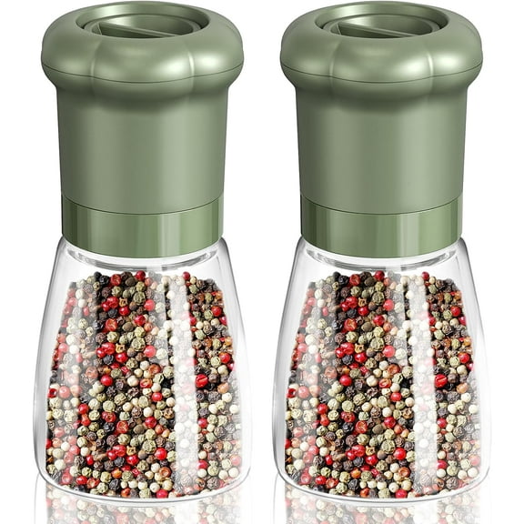 Manual Salt and Pepper Grinder Set For Professional Chef, Refillable Salt and Pepper Shakers with Ceramic Blades, Adjustable Coarseness and BPA-free 180ml Glass Container, Short Green