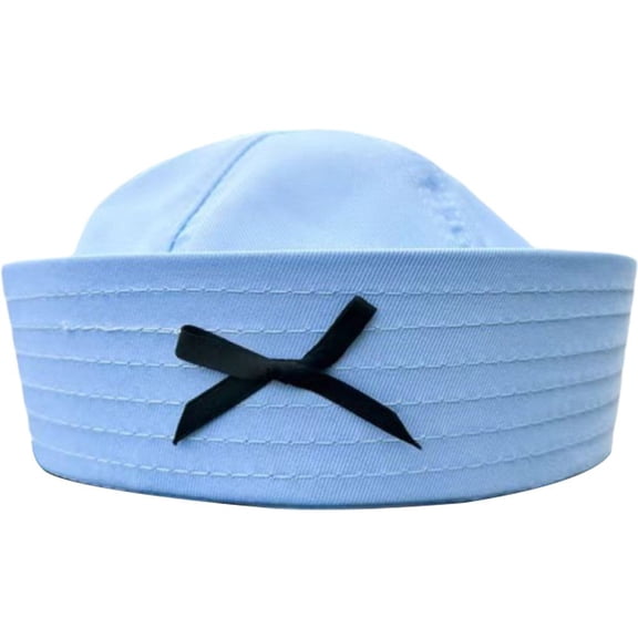 Vjnyvs Sweet Sailor Hat with Roll-up Brim Navy Seafaring Hat with Black Bowknot for Adult Teens Hat