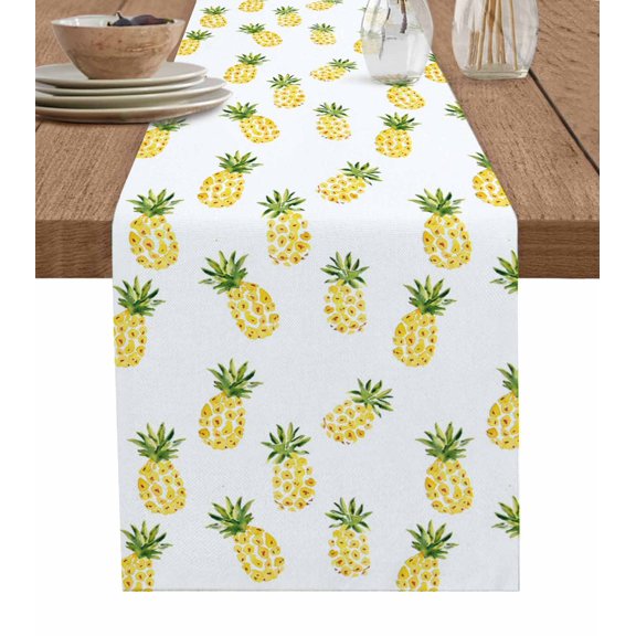 Ldtrchee Yellow Fruits Table Runner 48 Inches, Summer Fruits Watercolor Tropical Bed Runner Dresser Scarves Tabletop for Indoor Outdoor Parties/Ceremony/Banquet, 13" x 48"