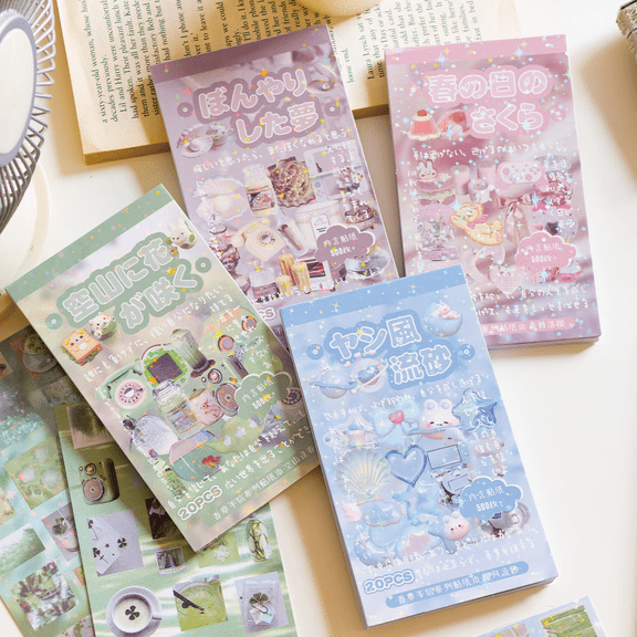 20 Pages Kawaii Cartoon Sticker Book Holographic Glitter and Shiny Foil Decals for Phone Laptop Journaling Planner Spring Easter DIY Crafts