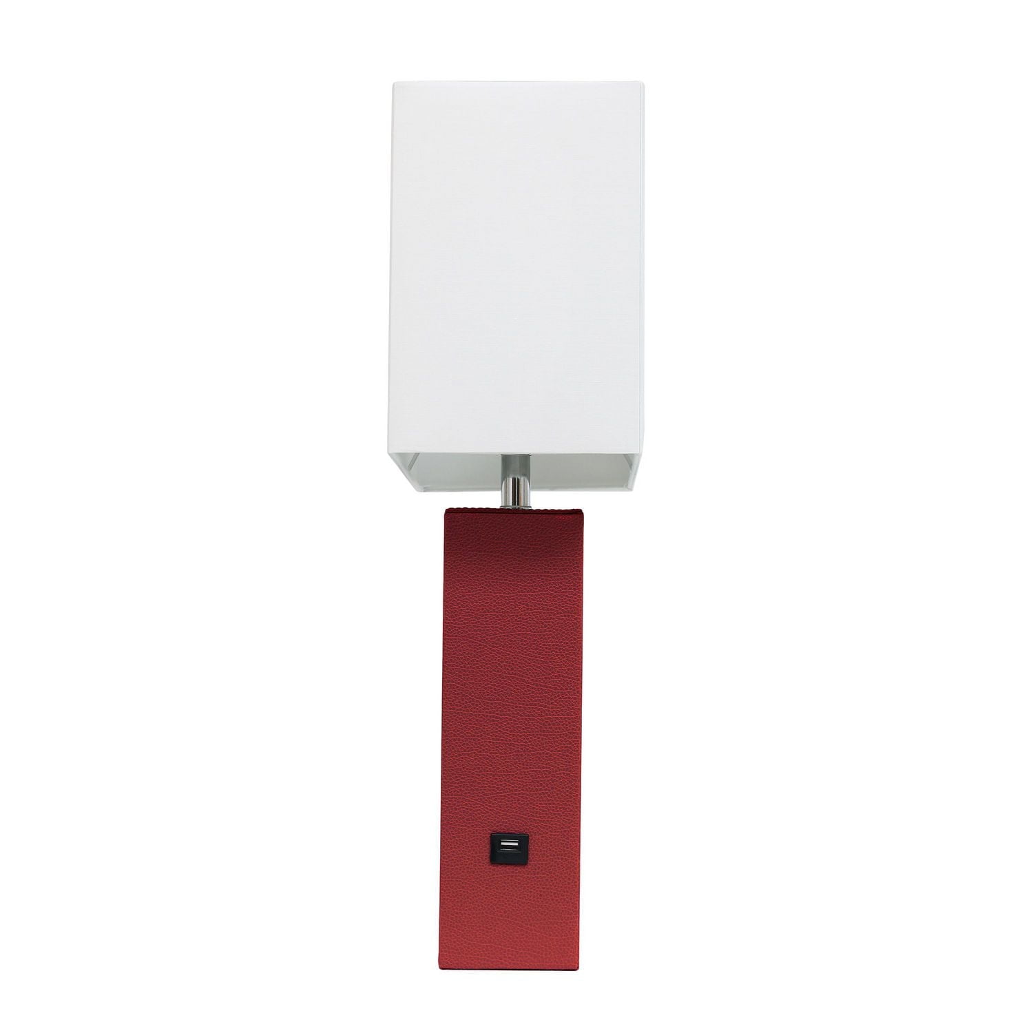 Elegant Designs Modern Leather Table Lamp with USB and White Fabric Shade