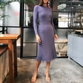 thumbnail image 3 of Robe Plissée pour Femmes Mode Femmes Robe Tricotée Unie Manches Longues Robe Plissée de Base, 3 of 8