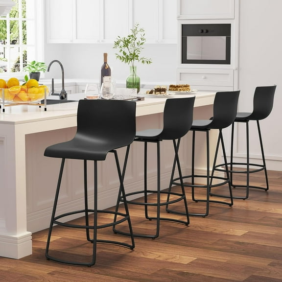 Bar Stools Set of 4 Counter Height Stools Modern Swivel Bar Stools Bar Chairs with Back Plastic 26" Metal Counter Height stools,Black