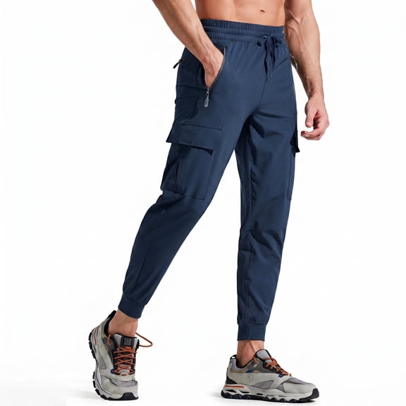 MASKERT Men's Cargo Pants-Quick Dry Hiking Pants Track Running Workout Athletic Travel Casual Outdoor Navy Blue(Size XS-XXXL)