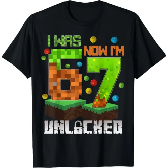 I Was 6 Now Im 7 Unlocked Pixel Game Birthday Graphic Design Unisex T-Shirt, up to Size 5XL