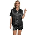 thumbnail image 5 of DAKIMOE Womens Silky Satin Pajama Set Short Sleeve Shirt with Shorts 2 Piece Pjs Sets Soft Silk Sleepwear Nightwear Button-Down Loungewear S-XL, Black, L, 5 of 10