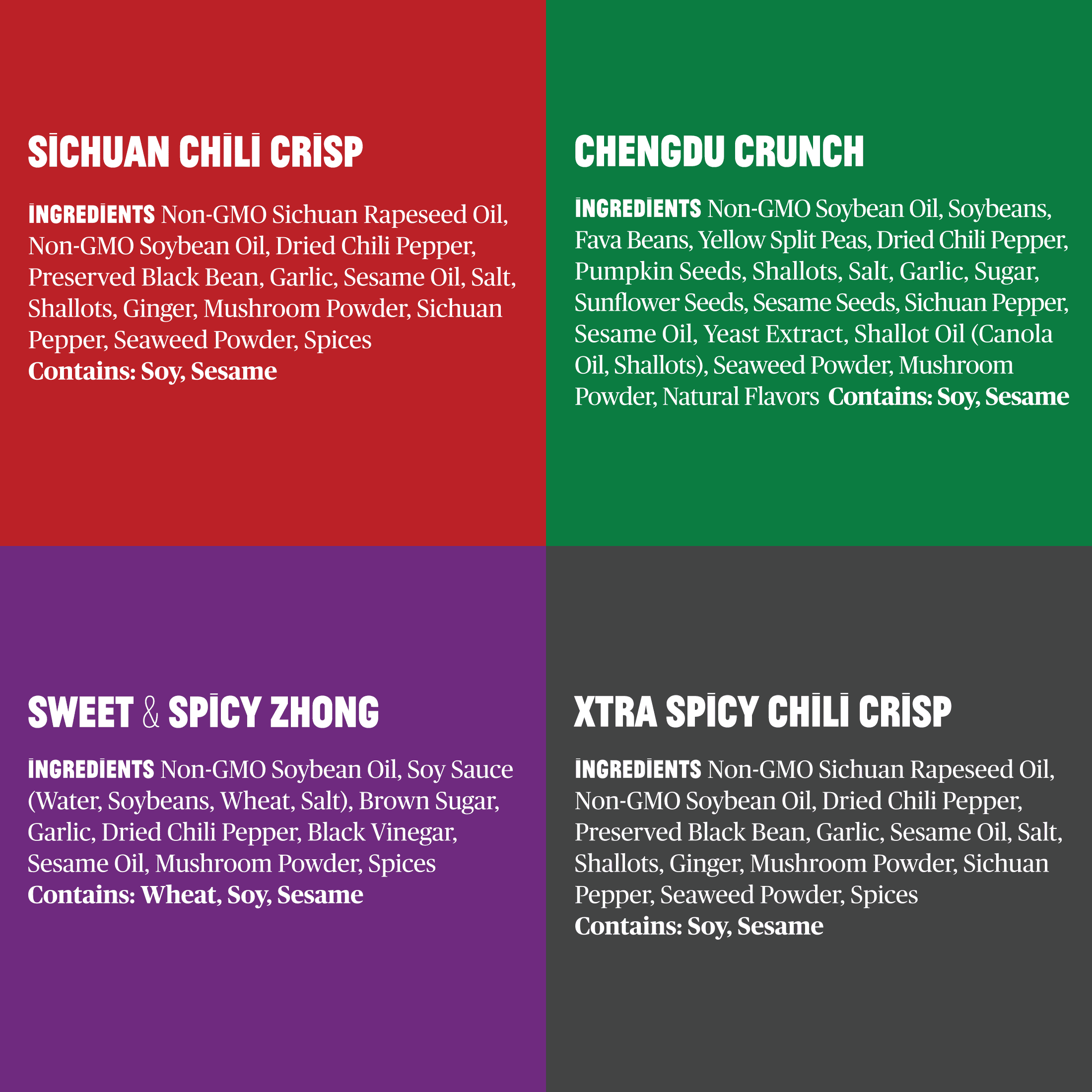 Fly By Jing Chili Crisp Sauce Mini Sampler Set, 4 Vegan Hot Sauces in TSA Compliant 2 oz Glass Jars