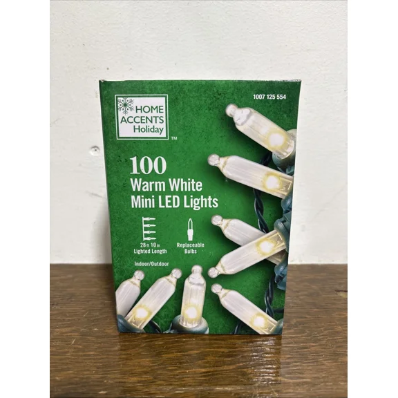 Home Accents Holiday 100Ct Warm White Led Mini String Lights W/Green Wire New
