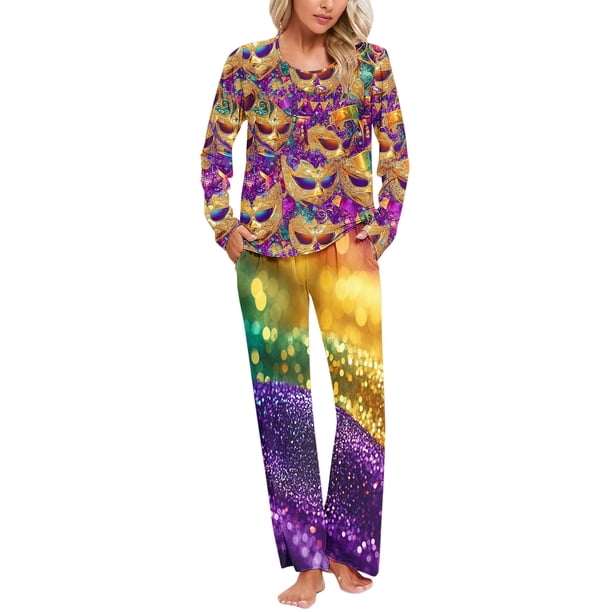 Puntoco Conjunto de pijama con parte superior y pantalones informales con estampado degradado para mujer