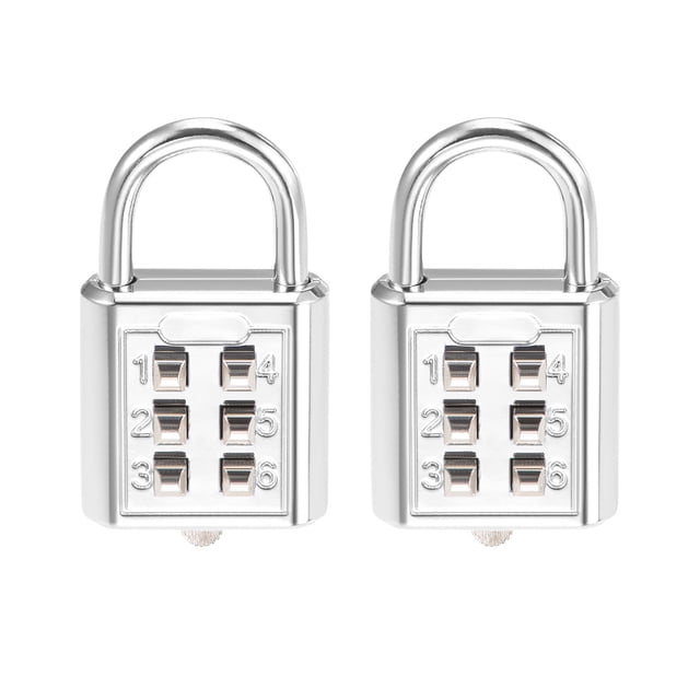 Unique Bargains 6-Digit Combination Padlock Push Button Locks for Locker Cabinet Silver Tone 2Pcs
