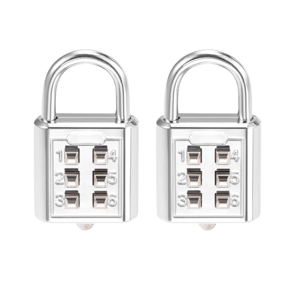 Unique Bargains 6-Digit Combination Padlock Push Button Locks for Locker Cabinet Silver Tone 2Pcs