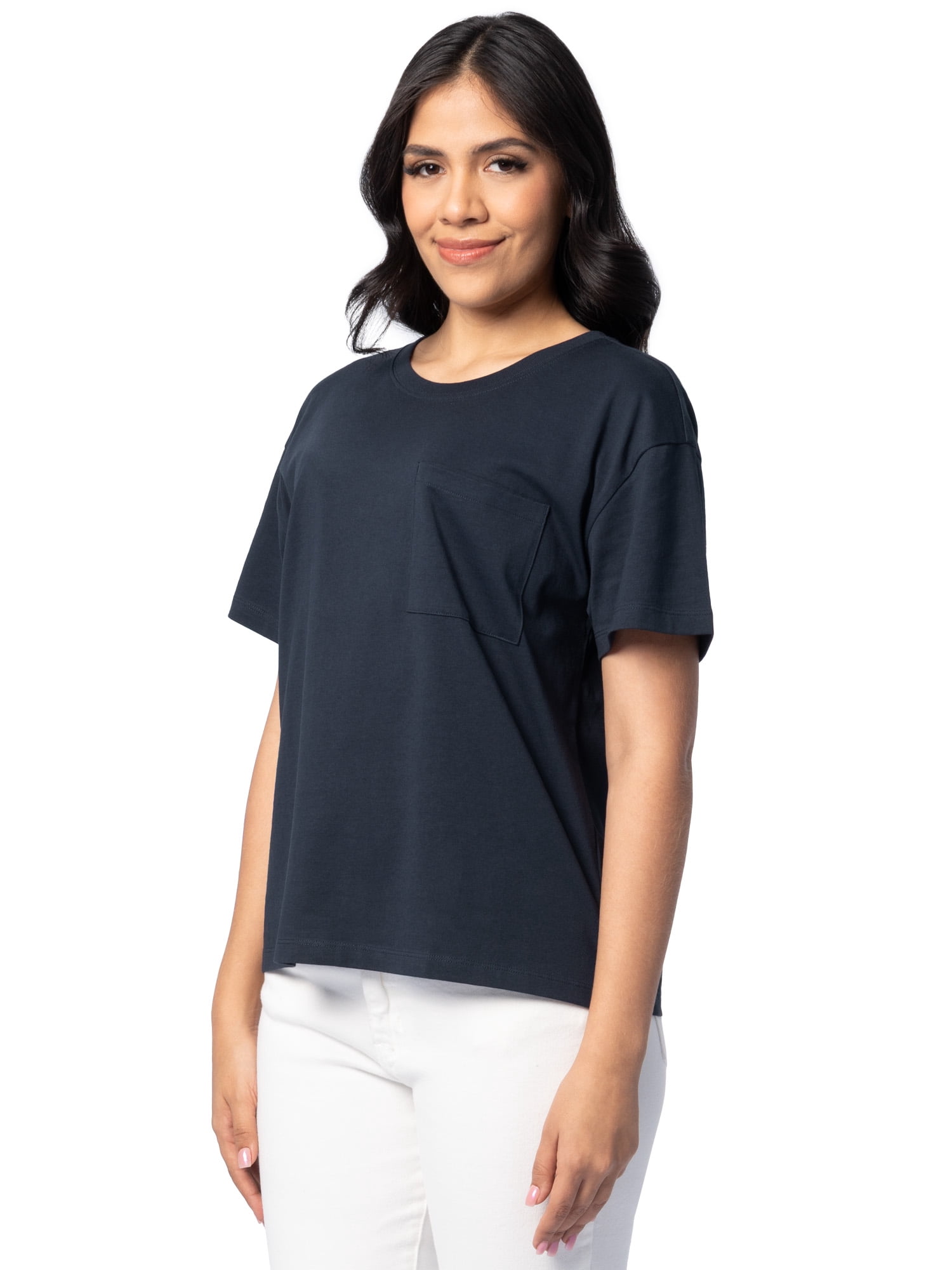 Time and Tru Women's Short Sleeve Boyfriend Pocket T-Shirt, XS-XXXL