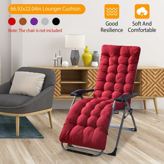 Chaise Lounge Cushions Outdoor 67"×22" Thickened Super Soft and Skin-Friendly Polyester Fiber Lounge Chair Cushions Replacement for Outdoor Furniture with Ties Red