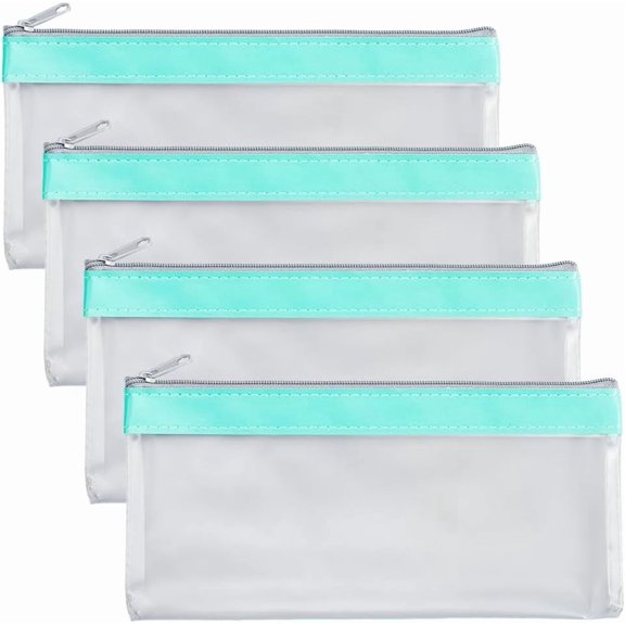 Money Bags Transparent with Zipper Bank Bags Coins Cash Pouch Clear Bank Deposit Bags Rectangle PVC Zip Lock Bags Multi-Purpose Pen Holder for Cosmetics Bills Check Wallet 8.6x4Inch Aquamarine