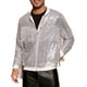 thumbnail image 1 of Chaqueta Varsity Brillante INSPIRE CHIC para Hombre con Cremallera, Chaquetas de Béisbol Bomber con Lentejuelas Brillantes de Disco de los 70, Plateada, 1 of 5