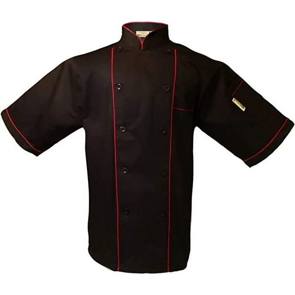 UScarmen Uniform XX-Large Chef Coat Unisex Short Sleeve Catering Jackets 019 (Black XX-Large)