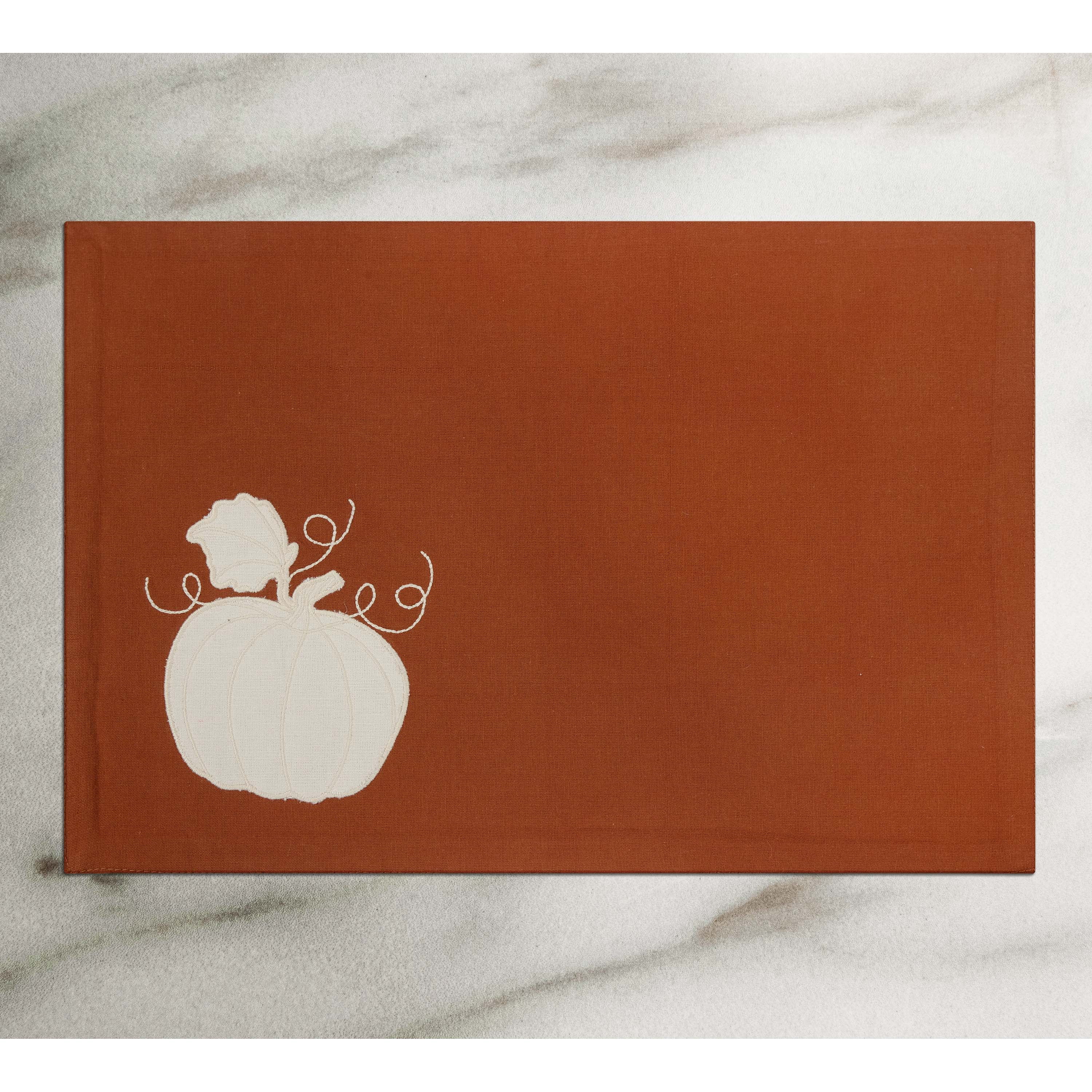 Pumpkin Applique 4 Pack Table Placemat Set - 13" x 19" - 100% Cotton, Orange