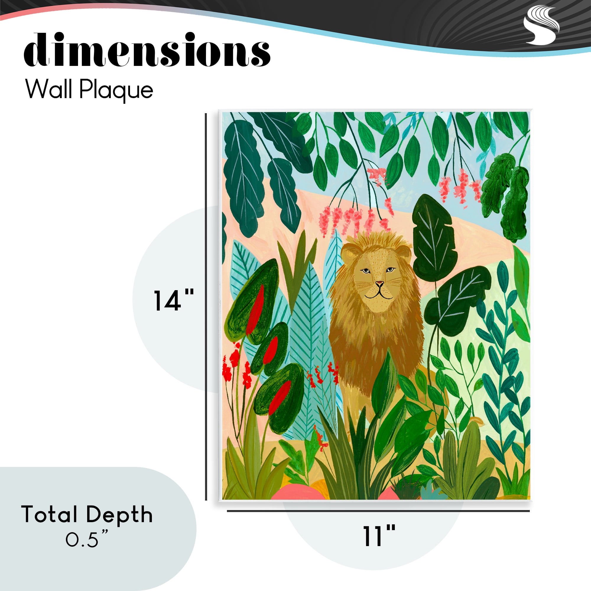 Stoic Lion Tropical Forest Wall Plaque Art, design by Nabeela Rumi